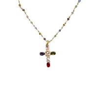 XFSRG Collana Girocollo Donna con Ciondolo a Croce Multicolore in Acciaio Inossidabile - Elegante Collana Estiva per Ogni Occasione