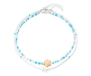 XFSRG Collana Girocollo Donna Estiva con Perline Colorate e Ciondolo Tartaruga e Stella Marina, Collana Choker in Acciaio Inossidabile, Catenina Argento Elegante per Ogni Occasione