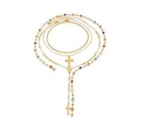 XFSRG Collana Multistrato a Croce in 4 Pezzi con Strass Colorati e Nappa Collier Boho Vintage a Strati per Donna, Elegante Collana per Clavicola (Oro)