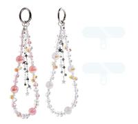 XFSRG Collana Porta Cellulare Elegante e Brillante con Perle e Stelle Argentate Cordino per Cellulari Moda per Donna e Ragazza (Bianco, Rosa)