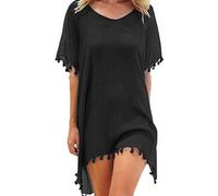 XFSRG Copricostume Donna con Scollo V Copricostumi Chiffon Mare Abito da Spiaggia con Nappa Estivi Allentato Cover Up Costumi Bikini Cover Up Sexy Sciolto Beachwear (Nero)