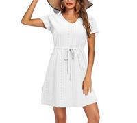 XFSRG Copricostume Donna Manica Corta Scollo a V Bikini Cover Up Estivo Elegant Casual Spiaggia Abito Vacanza Beachwear(Bianco/M)