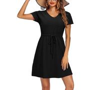 XFSRG Copricostume Donna Manica Corta Scollo a V Bikini Cover Up Estivo Elegant Casual Spiaggia Abito Vacanza Beachwear(Nero/XL)