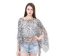 XFSRG Copricostume Donna Mare Elegante Vestito Estivo Donna Copricostumi Chiffon da Bagno con Stampa Leopardata e Cravatta Frontale Abbottonata da Spiaggia Interi da Bagno(Bianco)