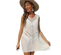 XFSRG Copricostume Donna Mare Sexy Vestito da Spiaggia con Crochet Abiti da Spiaggia Copri Costume Copricostumi da Bagno Sexy Bikini Cover Up (Bianco)