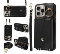 XFSRG Cover con Cordino per iPhone16 Pro Porta Carte Custodia 360° Rotante Supporto per Cellulare Custodia Antiurto con Laccio Tracolla Case