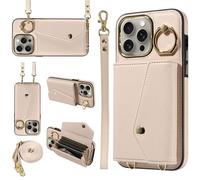 XFSRG Cover con Cordino per iPhone16 Pro Porta Carte Custodia 360° Rotante Supporto per Cellulare Custodia Antiurto con Laccio Tracolla Case