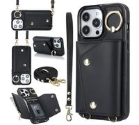 XFSRG Cover per iPhone16/Pro/Pro Max con Cordino Crossbody Porta Carte Custodia con Anello per Cellulare Portafoglio Donna