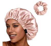 XFSRG Cuffia Seta Capelli Notte Bonnet Seta per Ricci Regolabili Cuffia Notturna con Elasticità Doppio Piano con Fascia per Capelli Berretto da Notte Raso per Donna Ragazza (Rosa)