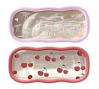 XFSRG Custodia per occhiali da donna, Trasparente Custodia Rigida Portatile con Design Carino di Fiocchi e Ciliegie Adatta per Donna e Bambina