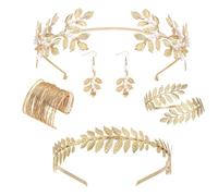 XFSRG Dea Greca Costume Gioielli Set Parure Gioielli per Donna Corona di Foglie d'Oro Bracciali Orecchini Foglia Oro per Feste di Matrimonio (Oro 2)