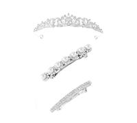 XFSRG Diadema Regale con Strass Mollette Perlate Decorazioni Capelli per Donna, Matrimonio, Ballo, Occasioni Speciali, Look Glamour e Raffinato (Argento)