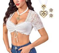 XFSRG Dirndl Blusa Bianca Donna Camicia Estiva Elegante in Pizzo Abbigliamento Estivo Camicie Donna Manica Corta per Occasioni Festive(Bianco,XL)