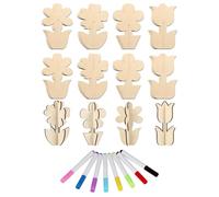 XFSRG DIY 3D Fiori Kit Fai da Te in Legno da Colorare per Adulti con 24 Dischi di Legno Grezzi e 8 Pennarelli a Base dAcqua per Decorazioni Primaverili Creative (Fiore)