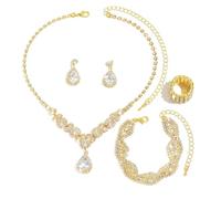 XFSRG Donna Elegant Zirconia Cubici Collana Bracciali Orecchini e Anelli Set Gioielli da Sposa stile vintage, accessori per le donne