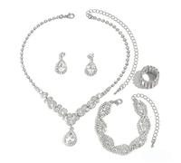 XFSRG Donna Elegant Zirconia Cubici Collana Bracciali Orecchini e Anelli Set Gioielli da Sposa stile vintage, accessori per le donne