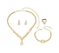 XFSRG Donna Parure Gioielli Matrimonio Parure per Sposa Rhinestone Goccia Pendente Collana Bracciale Orecchini Anello Set Regalo Natale Compleanno Festa Della Mamma (Oro)