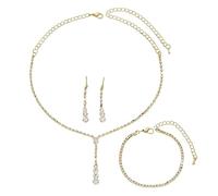 XFSRG Elegante Parure Gioielli Donna per Matrimonio con Collana Orecchini e Bracciale con Strass e Zirconi Set di Gioielli per Sposa e Damigella (Oro)
