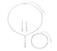 XFSRG Elegante Parure Gioielli Donna per Matrimonio con Collana Orecchini e Bracciale con Strass e Zirconi Set di Gioielli per Sposa e Damigella (Argento)