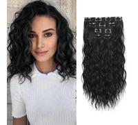 XFSRG Extension Capelli a Clip 4PCS Estensioni Clip in Hair Ricci Ondulati Sintetici Posticci Naturale Lunghi Mossi Donna 35 cm (Nero)