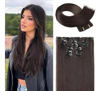 XFSRG Extension Capelli Clip Lunga Clip in Hair Extension Straight Extension Clip Capelli Naturale Lisci Parrucchino Sintetico per Donna (Castano Chiaro)