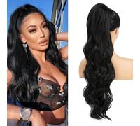 XFSRG Extension Capelli Naturali 65 cm Lunga Ondulati Ricci Coda Cavallo Sintetici Posticci Extensions per Donna(#1B)