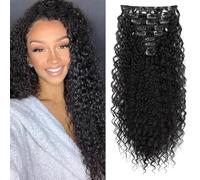 XFSRG Extension capelli ricci afro con clip posticcio voluminoso e realistico, facile da applicare, perfetto per feste a tema, concerti, look quotidiani e abbinamenti di moda originali (Nero-1b)