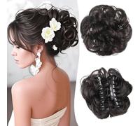 XFSRG Extension Capelli Veri Clip Chignon Finto Per Capelli Donna Elegante e Naturale Adatto per Ogni Occasione (Nero B)