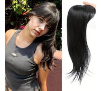 XFSRG Extension Capelli Veri Clip Topper Copre Calvizie e Diradamento Elegante e Naturale per lo Styling Quotidiano Feste (1B# Nero)