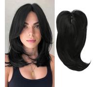 XFSRG Extension Capelli Veri Clip Topper Senza Frangia Umani Toupet Capelli Lisci Naturali per Donne con Capelli Diradati o Capelli Grigi (05-5 Nero)