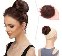 XFSRG Extension Coda di Cavallo Chignon Finger Piece di Capelli Sintetici Lisci Chignon Tratto Capelli Naturale Accessori per Capelli Elastici per Donne (Marrone scuro)