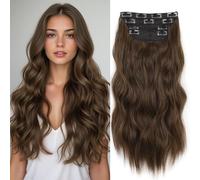 XFSRG Extension per Capelli a Clip 4 Pezzi 60 cm Lunghezza con Capelli Sintetici Ondulati e Clip Pratici per Volume Istantaneo e Aspetto Naturale (Marrone Chiaro)