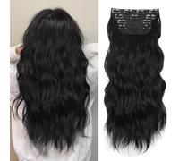 XFSRG Extension per Capelli a Clip 4 Pezzi 60 cm Lunghezza con Capelli Sintetici Ondulati e Clip Pratici per Volume Istantaneo e Aspetto Naturale (Nero)