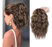 XFSRG Extension per Capelli a Coda di Cavallo 30 cm con Cordino e Design Ondulato come Extension Sintetica per Donne per Allungamento Facile o Coda di Cavallo Voluminosa (Marrone Misto)