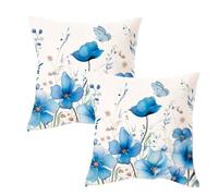 XFSRG Federe Cuscini Divano 45 x 45 cm Set 2 Copricuscini in Lino con Stampa Floreale Ortensia Accessori Decorativi per Divano Soggiorno Camera da Letto ed Esterno (Blu)