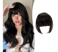 XFSRG Finta Capelli Clip Frangia piatta Capelli Veri Naturali Extension Frontale Fascia Unica Corti Hair Bang Fringe Hairpiece Posticci per Donna(Nero)