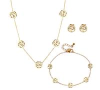 XFSRG Fiori Portafortuna Set Moda Gioielli Con Ciondolo Delicato Set 18k Bracciale Orecchini Collana Di Gioielli Per Mamma Moglie Fidanzata(Oro #1)