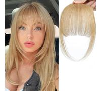 XFSRG Frangetta Capelli Veri Clip Naturale Capelli Finti Extension Parrucca con Frangetta per Donna (Grigio Dorato)