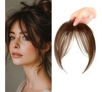 XFSRG Frangia Clip Capelli Veri Natural 3D Frontale Frangia Posticci Remy Human Hair Bang con Tempie per Donne(Marrone chiaro)