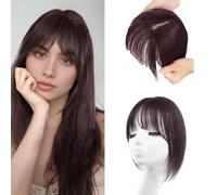 XFSRG Frangia Clip Capelli Veri Natural Frangetta Francese Extension Bangs Air Frontale Frangias Sintetici Posticci per Donne(Marrone scuro)
