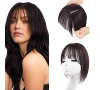 XFSRG Frangia Clip Capelli Veri Natural Frangetta Francese Extension Bangs Air Frontale Frangias Sintetici Posticci per Donne(Marrone-nero)