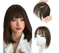 XFSRG Frangia Clip Capelli Veri Natural Frangetta Francese Extension Bangs Air Frontale Frangias Sintetici Posticci per Donne(Marrone chiaro)