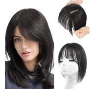 XFSRG Frangia Clip Capelli Veri Natural Frangetta Francese Extension Bangs Air Frontale Frangias Sintetici Posticci per Donne(Nero naturale)