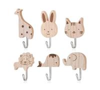 XFSRG Ganci Adesivi Cucina in Legno per Bambini Ganci Appendiabiti da Parete con Design Animali Carini Appendini da Muro per Casa e Ufficio Porta Chiavi da Muro Set di 8 Pezzi (6 pezzi)