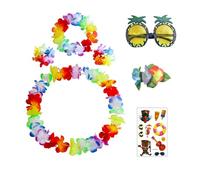 XFSRG Ghirlande Hawaiane 7 Pezzi Set con Collana di Fiori Fascia Bracciale Fermaglio Occhiali Ananas Tatuaggi Accessori per Festa Hawaii Spiaggia (Multicolore)