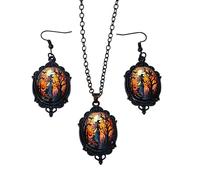 XFSRG Gioielli di Halloween Donna Set di Collana e Orecchini Gotici con Strega e Luna Piena Accessori Vampiro per Feste e Eventi