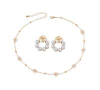 XFSRG Gioielli Donna Set Collana e Orecchini con Perle e Fiori in Oro Parure Gioielli Elegante per Donne Accessori Moda per Occasioni Speciali