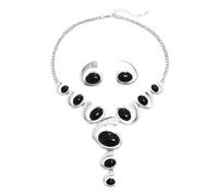 XFSRG Gioielli Donna Set Oro e Argento Nero Stile Boho Western Collana Vintage con Ciondolo Orecchini Abbinati di Lusso Perfetti per Serate Party Look da Effetto