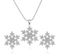 XFSRG Gioielli Natalizi Donna Set Fiocco di Neve Collana Fiocchi Neve Orecchini Pendenti Gioielli Donna Natale Cristallo Brillante Parure(Argento)