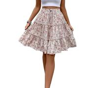 XFSRG Gonna Donna Floreale Estivo Vita Alta Boho A Linea Elegante Chic Mini Corta Elastico Gonne per Party Spiaggia(Bianco/L)